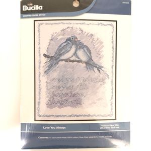 Bucilla counted cross-stitch Blue Lovebirds